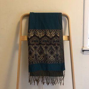 Teal pashmina with gold trim